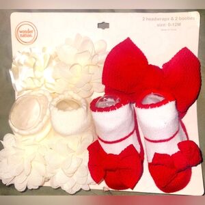 Brand new infant girl headwraps with matching booties.